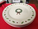 Set Of 4 Merry Brite Christmas Salad Plates Holiday Wreath & Holly Pattern. Fixed Price $26.99.