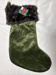 New Olive Green Christmas Stocking Brown Faux Fur Cuff 18" Lined Target. Fixed Price $9.74.