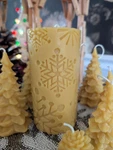 Snowflake Cylinder 100% Beeswax Candle Christmas Holiday Handmade. Fixed Price $25.00.