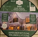 Holiday Time Christmas Lights 500 Cool White Icicle Led Wire 52.3'. Fixed Price $32.99.