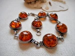 Sterling Silver Amber Round Link 7.75" Bracelet RE5210. Fixed Price $85.00.