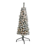 Nearly Natural 4FT Flocked Pencil Christmas Tree With 100 Clear Lights In White. Fixed Price $69.99.
