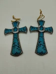 Set Of 2 Turquoise Crackle Paint Horseshoe Cross Christmas Ornament Western. Fixed Price $12.74.