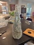 Mackenzie Childs Beaded Crystal Silver Gold Black Christmas Tree Tabletop. Fixed Price $220.00.