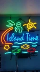 Island Time Palm Tree Sun Tropical Fish 17"X14" Neon Lamp Light Sign Bar Glass. Fixed Price $118.49.