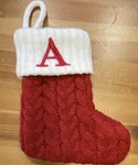 Red White Cable Knit Christmas Stocking Small 8 Letter Acrylic Polyester. Fixed Price $5.00.