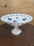 Vintage Christmas Lefton Holly Berry Round Compote. #7956 Pedastal. Fixed Price $18.00.