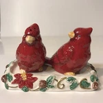 Ganz Cardinals On Tray Salt Pepper S&p Christmas Pair Holly Pointsetta W/ Plug. Fixed Price $9.00.