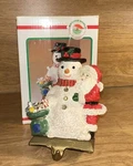 Kurt Adler Santa Snowman Christmas Stocking Holder Hanger Cast Iron Base Vtg. Fixed Price $12.00.