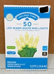 Holiday Time 50 Count Indoor-outdoor Led Warm White Mini Lights 12 Feet Nib. Fixed Price $5.95.