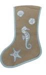 Coastal Christmas Stocking Seahorse Nautical Burlap Jute Beach. Fixed Price $6.99.