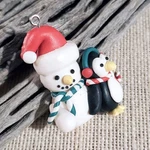 Handcrafted Fimo Clay Penguin Snowman Christmas Pendant Ornament. Fixed Price $14.95.