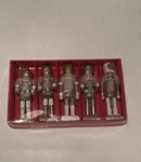 5 Nutcracker Wooden Ornaments Set Of White Silver New! Christmas Decorations. Fixed Price $17.00.