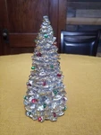 Vintage Madison Avenue Silver Christmas Tree 8" Red Green Jewels Orig Box. Fixed Price $19.99.