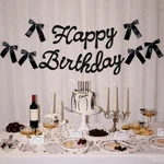Xo, Fetti Happy Birthday Banner, Black Glitter + Satin Bows - 5.5 Ft.. Fixed Price $23.00.