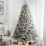 Pre-lit Christmas Tree 6FT Snow Flocked, Artificial Spruce, 350 Clear Lights, Fe. Fixed Price $153.99.