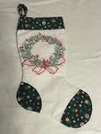 Vintage Finished Cross Stitched Wreath Floral Christmas Stocking 18". Fixed Price $19.99.