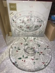 Nos Rare Mikasa Christmas Season's Holly Berry Red Serving Chip&dip Set 15" Diam. Fixed Price $56.00.