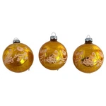 3 Vtg Gold Glass Ornaments Santa Design Merry Christmas Tree Stencil Mica Skiing. Fixed Price $44.85.