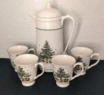 Nikko Happy Holidays 4 Mugs & Thermal Vacuum Carafe Christmas Coffee Insulated. Fixed Price $45.00.