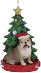 Kurt Adler English Bulldog With Tree On Base Ornament. Fixed Price $15.99.