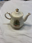 Vintage All The Trimmings Ceramic Lattice Christmas Tree Teapot Gold Japan. Fixed Price $35.00.