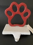 Transpac Cast Iron Paw Pet Christmas Stocking Hook Hanger 4.5" Red White Metal. Fixed Price $25.00.