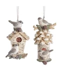 Kurt Adler Chickadee With Birch Bark 2 Birdhouse Ornaments Christmas Winter New. Fixed Price $25.00.