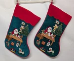 Christmas Stockings Santas Workshop Toys Velvety Embroidered Multicolor Set Of 2. Fixed Price $21.50.
