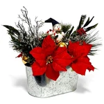 Christmas Centerpiece Snowman Poinsettias Holly Berries Ball Ornaments 12". Fixed Price $33.06.