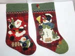 2 Dan Dee Collectors Choice Plaid Santa & Snowman Christmas 18" Stockings. Fixed Price $24.00.