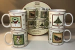 Sakura Happy Holidays Gracey Knight Set Of 4 Stoneware Mugs / Cups Christmas. Fixed Price $15.00.