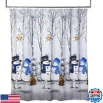 Skl Home Christmas Winter Friends Snowman Shower Curtain, Blue. Fixed Price $35.83.