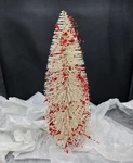 Bethany Lowe 13.5" White Beaded Bottle Brush Christmas Tabletop Tree Wood Base. Fixed Price $29.98.