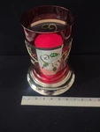 Christmas Hurricane Lamp Holly Berry Leaf 6" Candle Metal Platform (lot 3571). Fixed Price $25.00.