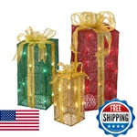 National Tree 3-PC Pre-lit Sisal Gift Boxes Christmas Decor Set White Mini Light. Fixed Price $202.49.