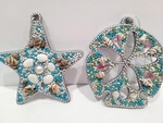 Christmas Coastal Beach Starfish Sand Dollar Gold Aqua Beaded Tree Ornament 4.75. Fixed Price $21.59.
