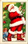 Merry Christmas Postcard Santa Lighting Candle On Tree Doll Under. Fixed Price $6.50.
