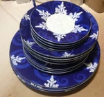 (15 Pc Dinner Setrare Andrea Mistretta Holiday Hostess Lace Blue Snow Flake. Fixed Price $124.99.