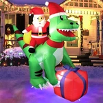 5 Ft Christmas Inflatable Dinosaur With Santa, Lights, Green, Red, White. Fixed Price $51.45.