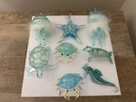 Glass Creatures Christmas Tree Ornaments Seahorse Turtle Jellyfish Of 8. Fixed Price $70.00.