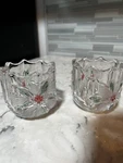 Two Candle Holders Crystal Mikasa Holiday Bloom Poinsettia 3 Heavy, WY526/610. Fixed Price $15.00.