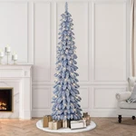 Puleo 7 Ft Pre-lit Flocked Blue Artificial Alpine Pencil Christmas Tree . New. Fixed Price $142.49.