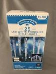 Holiday Time 25 Led White Twinkling Icicle Lights Wire 14.3 Feet Long New. Fixed Price $19.99.