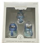 Target Wondershop Handcrafted Glass Snowman Ornament Set 3PK Blue Glitter. Fixed Price $33.00.