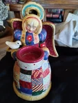 Studio Nova World Santa Patchwork Angel Candle Holder & Box. Fixed Price $12.00.