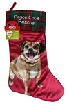 Christmas Stocking Dog Animal Peace Love Rescue Ruz Aspca Plaid Red Velvet Pet. Fixed Price $8.56.