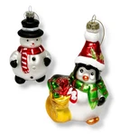 Snowman Penguin Glass Ornament Set Of 2 Handmade Christmas Tree Decoration. Fixed Price $20.95.