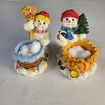Vintage Set Of 2 - 5" Resin Snowmen Candle Holder Winter Holiday Christmas Decor. Fixed Price $9.00.