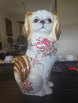 Floral Pekingese Dog Figurine Statue 14" Hand Painted Ceramic Vintage. Fixed Price $69.99.